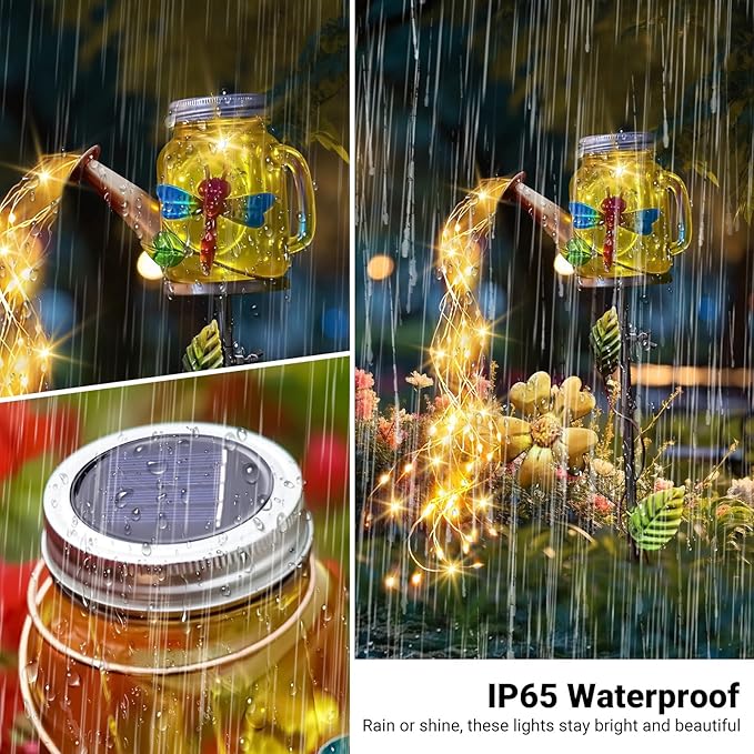 SRNPMIU Solar Watering Can Light, Yard Outdoor Decor Lights, IP65 Waterproof, Hanging Dragonfly Garden Light, Outside Garden Flower Bed Decor, Women Gift, Birthday Gifts