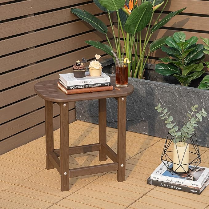 Tangkula Outdoor Side Table, Weather Resistant Adirondack Table, Outdoor Indoor Chairside End Tables, Waterproof HDPE, for Patio Poolside Porch Backyard, Easy Assembly, 19 x 14.5 x 18 Inch (2, Brown)
