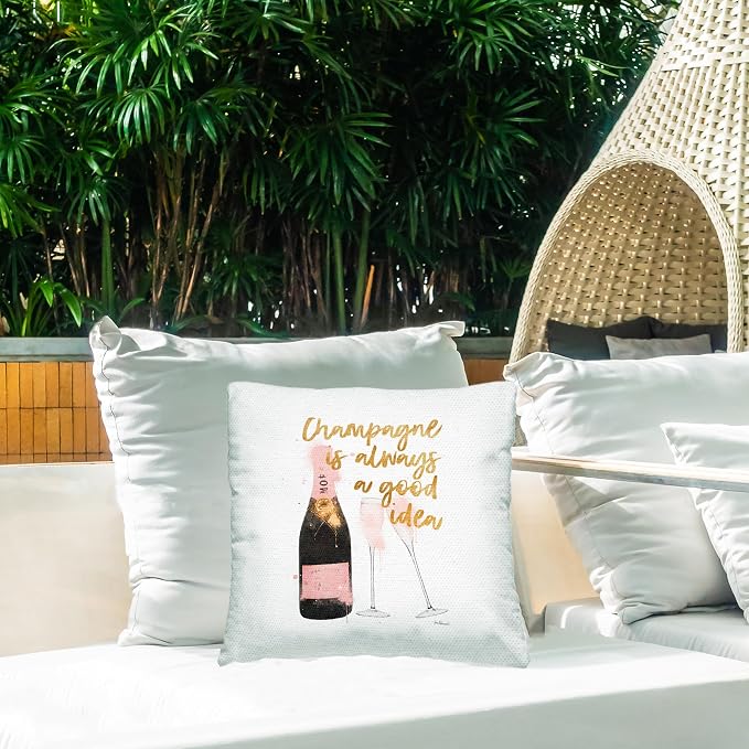 Stupell Industries | Champagne Always Good Idea Pink Glam Bottle, 18 x 18 | Outdoor Pillow, Made in USA - By Amanda Greenwood
