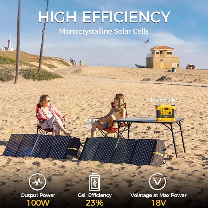 Lipower 100W Portable Solar Panels wtih Adjustable Stand,Foldable Solar Charger for Power Station, 23% High Efficiency ETFE Monocrystalline, USB & Type-C PD Output, IP64 Waterproof for Outdoor Camping