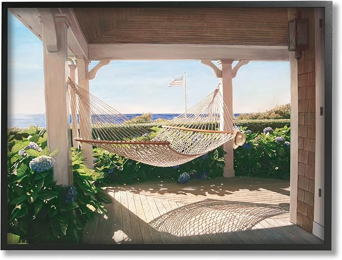 Stupell Industries Tranquil Hammock Warm Sunlit Porch Rural Garden Framed Wall Art, Design By Tom Mielko