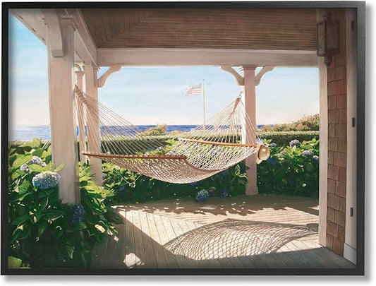 'Tranquil Hammock Warm Sunlit Porch Rural'| Framed Giclee Art | Stupell Industries | Black, 14 x 11 Inches, Easy to Hang and Sturdy, Made in USA, by Tom Mielko