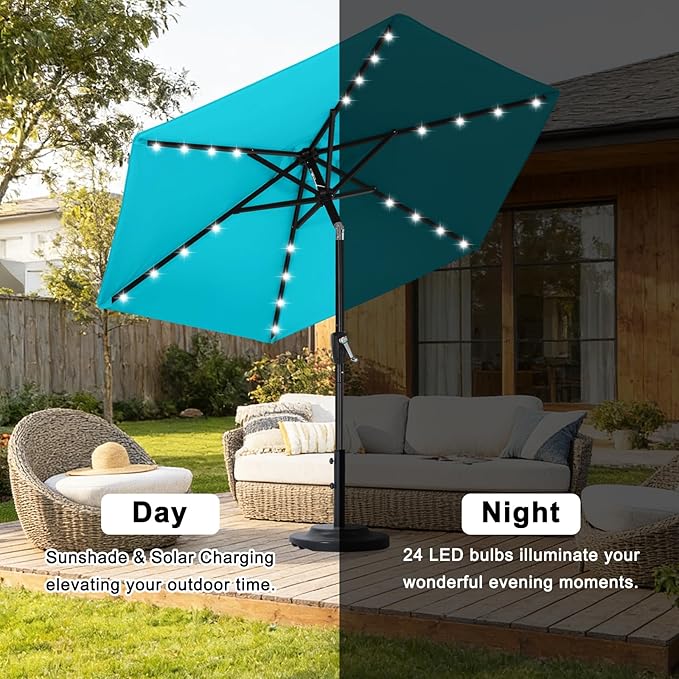 ABCCANOPY Durable Solar Led Patio Umbrellas with 24LED Lights 7.5FT (Turquoise)