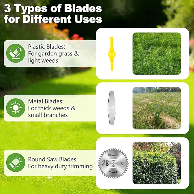 21V Cordless String Trimmer & Edger, 6" Cut, 2 Batteries, 3-Blade System (Plastic/Metal/Saw), Telescopic Pole, 180° Rotating Head – Lightweight Weed Wacker for Lawn, Garden & Yard