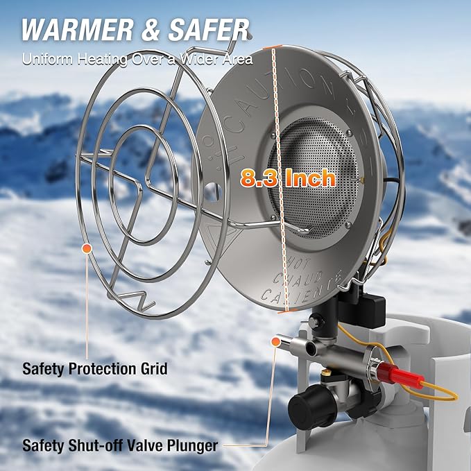 Single Tank Top Propane Heater, 15,000 BTU Portable Radiant with Adjustable Heat Modes, Tip-Over Safety & Shut-Off Valve, Durable Outdoor Heater for Patio, Camping, Garage, RV