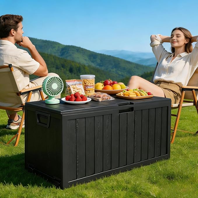 75 Gallon Outdoor Storage Box, Deck Boxes Outdoor Waterproof, Package Delivery Boxes For Outside, Patio Storage Box For Garden, Doorstep, Camping, Black(Black, 75, Gallons)