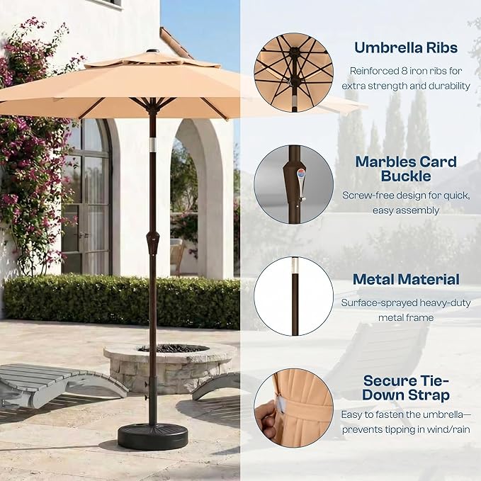 Patio Umbrella, 2 Tier Outdoor Table Umbrella, Large Vented Market Umbrellas with Push Button Tilt and Crank, 8 Sturdy Ribs for Backyard, Deck, Pool, UPF50+ UV Protection