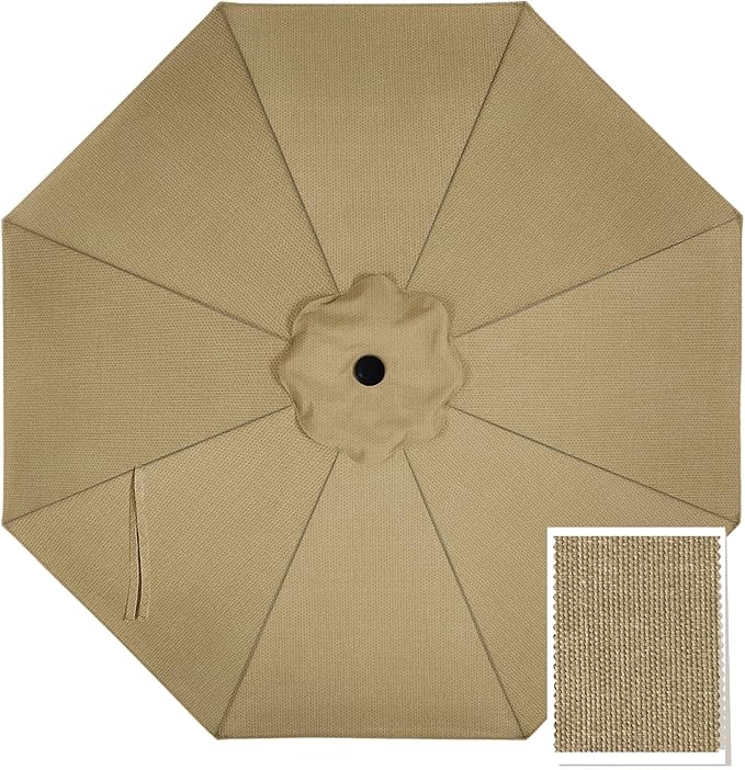 MASTERCANOPY 5-Year-Non-Fading Olefin 9FT Patio Umbrella Replacement Canopy for 8 Ribs- Light Brown Canopy Only