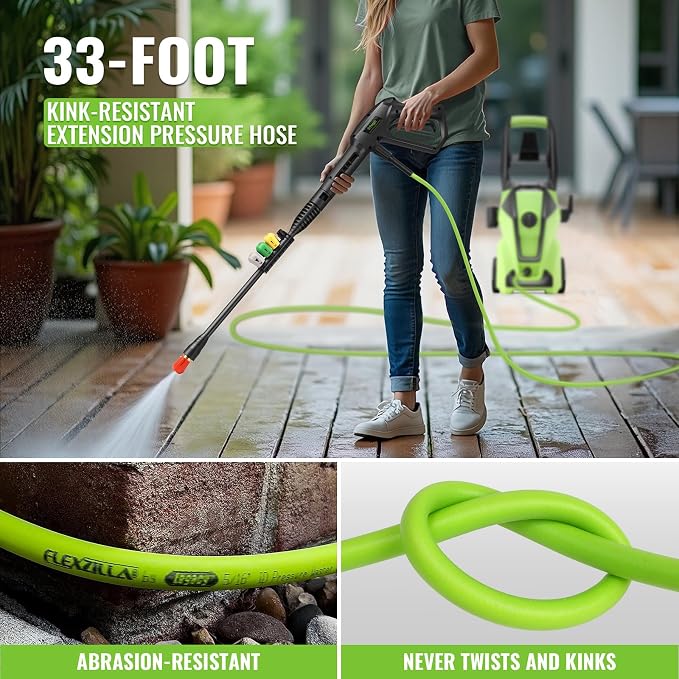 Professional 𝟓𝟎𝟎𝟎𝐏𝐒𝐈 𝐏𝐫𝐞𝐬𝐬𝐮𝐫𝐞 𝐖𝐚𝐬𝐡𝐞𝐫, Electric Power Washer with Foam Cannon,4 Nozzles,33FT Hose and Soap Bottle, Car/Driveway/Patio Clean,Green