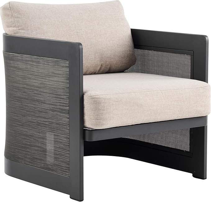 Christopher Knight Home Norhill Patio Sofa Set, 3 Pieces Outdoor Seating Set, Aluminum Patio Furniture Set with Two Club Chairs and Loveseat, Conversation Set for Patio Garden Poolside, Beige + Black
