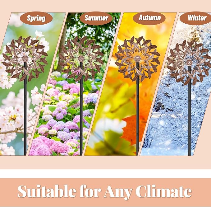 360° Wind Spinners Outdoor, Wind Sculptures Windmill with Metal Stake, Kinetic Large Metal Yard Art Decor Spinners Pinwheels for Garden Outside Patio Lawn, 63.2 * 13.2" (Rust Color)