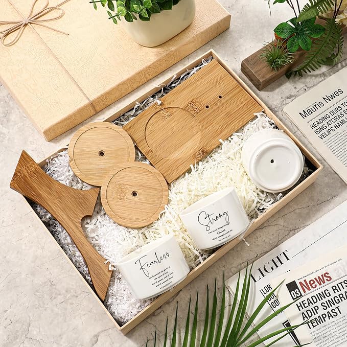 Yalikop 3 Pcs Bible Verse Succulent Pots with 3 Tier Bamboo Stand, Easy Assembly Christian Religious Gifts 3 x 2 in Inspirational Mini Ceramic Flower Planter for Mother's Father's Day Home Decor