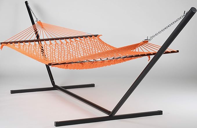 Rope Hammock and Tri Beam Stand (Orange Hammock and Black Stand)