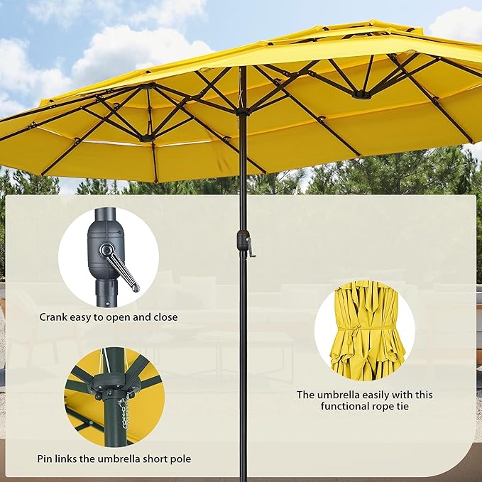 Ainfox 15ft Large Patio Umbrella, Outdoor Double-Sided Pool Umbrellas, 3 Tiers Large Rectangle Market Umbrella for Poolside