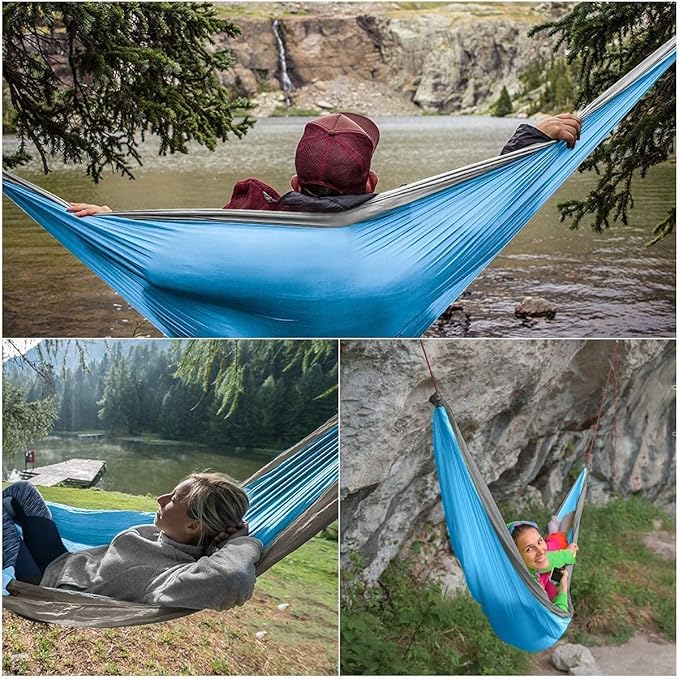 Portable Lightweight Outdoor Hammocks, Double Camping Hammock with Tree Straps, Nylon Parachute Hammock with Carabiners, for Hiking Camping Beach (Color : Brown, Size : 270x140cm)