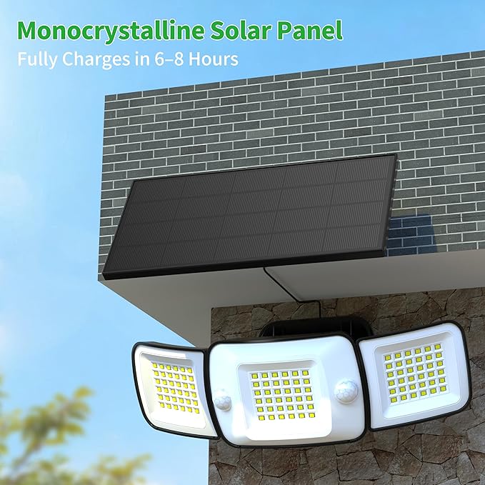 intelamp Solar Flood Lights Outdoor Waterproof, 6000mAh 1200LM Solar Powered Dual Motion Sensor LED Lighting Dusk to Dawn Security Floodlight Exterior with Remote 9.8ft Cable for Outside Garden House