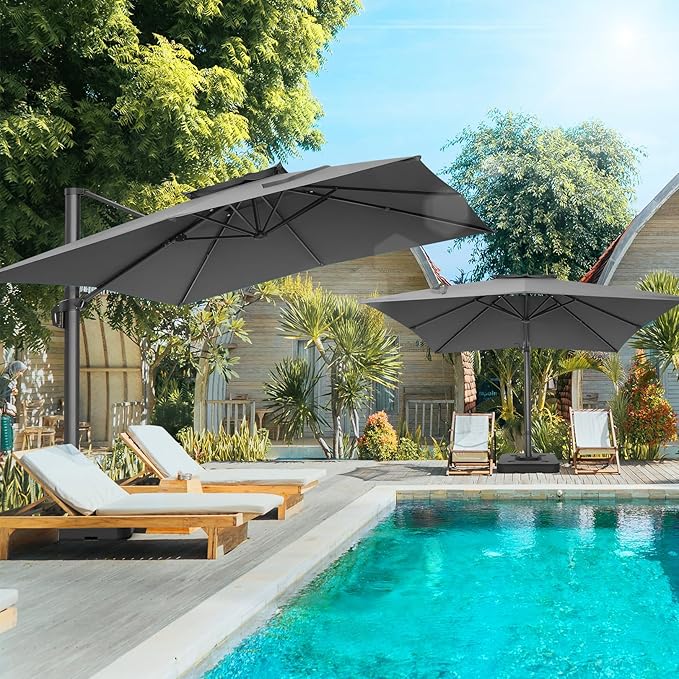 HOTEEL10x10ft Patio Umbrella Cantilever Umbrellas Double Top - Upgrade and Intensify - 360 Rotation and 5 Angles Adjustment - Aluminum Offset Pool Umbrella Outdoor Umbrellas for Patio Garden Pool