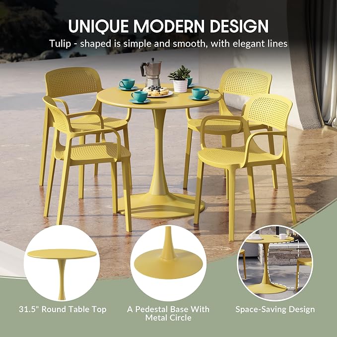 WestinTrends Playa 31.5" Round Outdoor Indoor Metal Cocktail Dining Table, Yellow