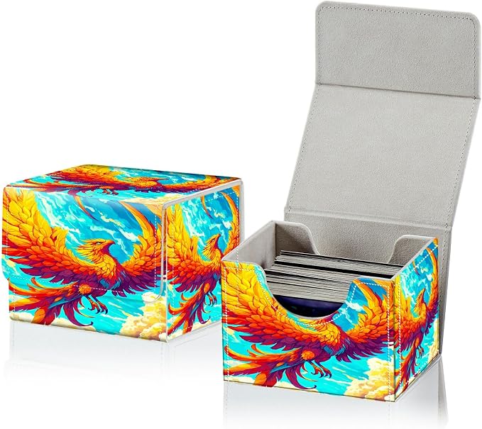 Card Deck Box for MTG, Cards Storage Box Fits 120+ Sleeved, Leather Small Size Strong Magnetic Closing Card Case for Board Games Magic TCG CCG Baseball Collection, Flamingo Sky