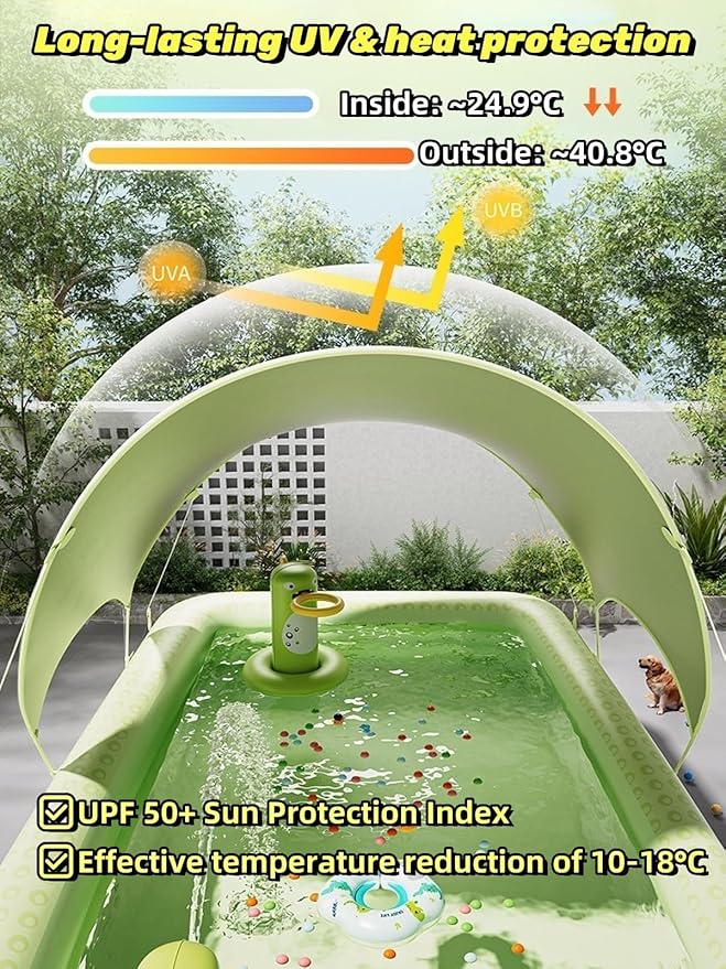Inflatable Swimming Pool with Canopy & Air Pump & Inflatable Water Spray Gun, 118" Swimming Pool for Adults, Large Blow Up Pool Ideal for Family Backyard Garden Party, Outdoor Summer Fun