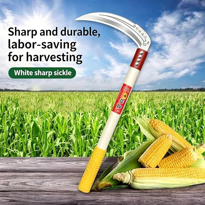 Steel Weeding Sickle,Manganese Steel Blade/Solid Wood Handle Hand held Sickle Tool - Multipurpose Gardening Weeding Grass Sickle and Farming Portable Safety Sickle