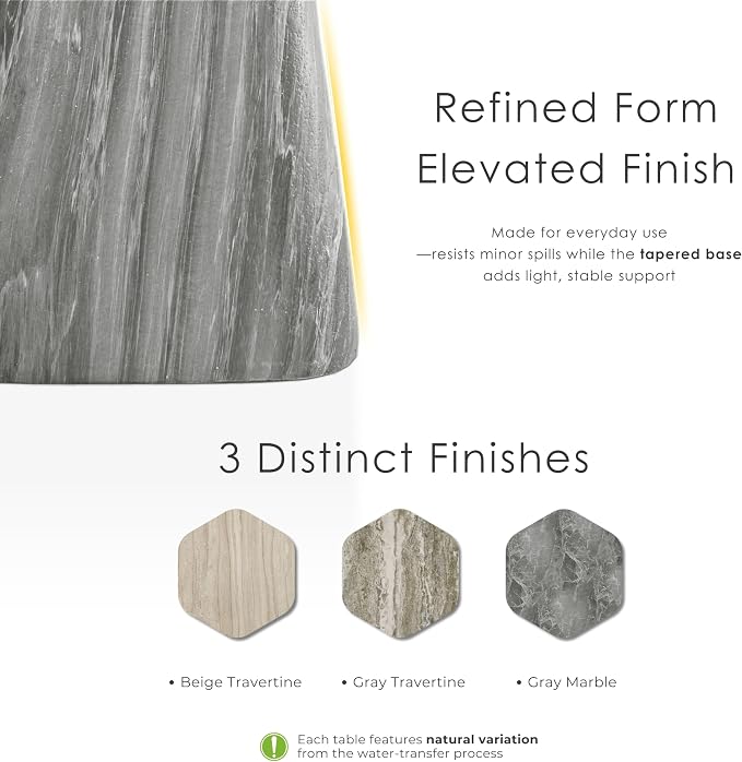 24/7 Shop at Home Ranera Modern 18-inch Natural Stone Side Table with Angular Pedestal Base, Marble Nightstand, Geometric Patio End Table, for Living Room, Covered Outdoor Spaces, Balcony, Gray Marble