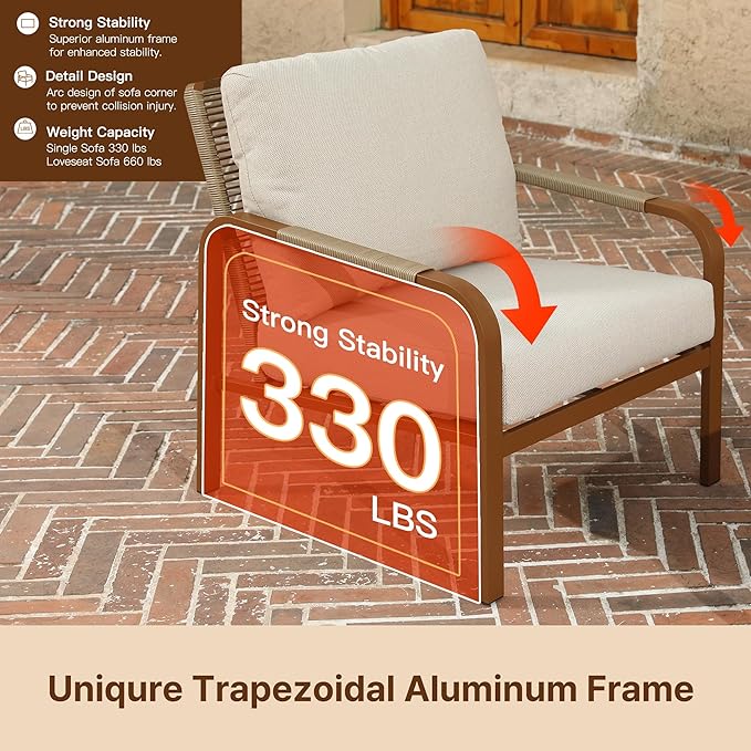 Aluminum Patio Furniture Set with Coffee Table, 4 Pieces Outdoor Couch Sectional, L Shaped Patio Sofa, Outdoor Seating Conversation Set,Beige