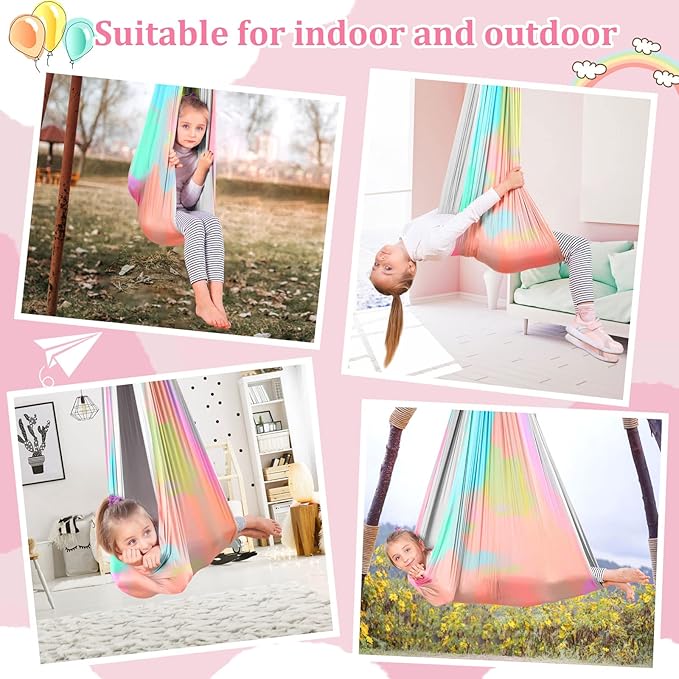 Yoga Swing for Kids Hammock Children Hangin Indoor Outdoor Autism Aspergers,ADHD Kids Hangin Therapy Swing 90inch x 59inch (Hardware Included) Iridescent Gray