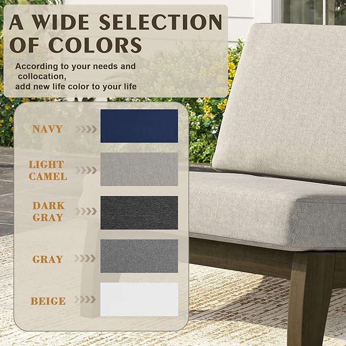 UIXE Wood Patio Furniture Sets, 3 Pieces All Weather Patio Loveseat Sofa Outdoor Sectional Futniture Backyard Conversation Set with Solid Wooden Coffee Table - Light Camel