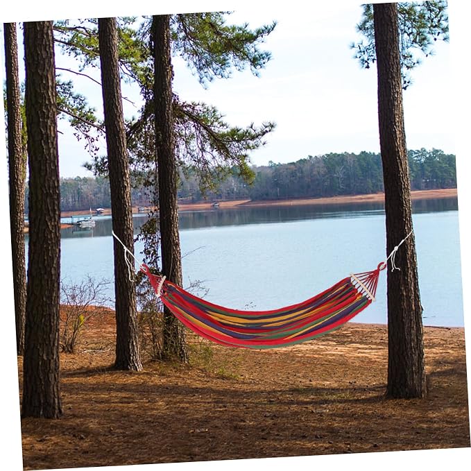 Outdoor Camping Hammock Extra Large Striped Canvas with Anti-tip Duckbill Buckle Portable Lightweight Load Capacity for Travel Beach Garden Backyard Relaxation