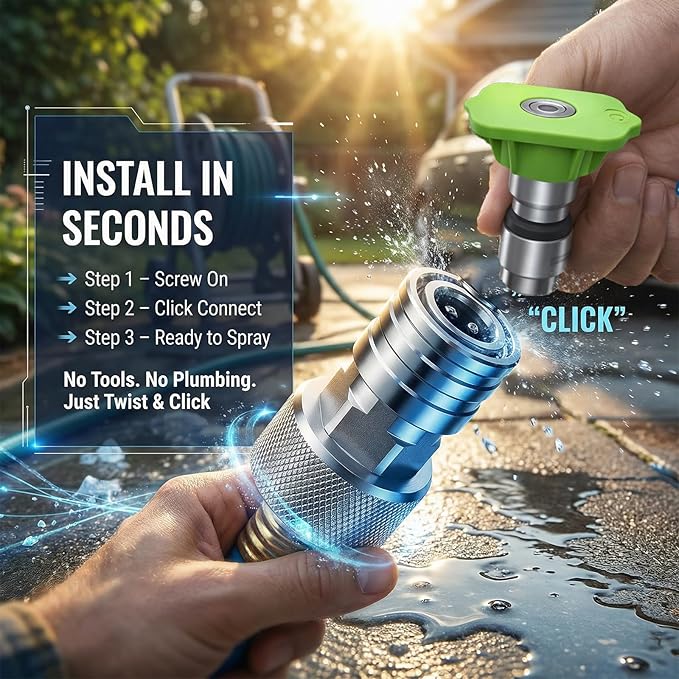 Garden Hose to Mini Power Washer Adapter-3/4 GHT to 1/4", Stainless Steel Garden Hose to Pressure Washer Adapter, Leak-Proof Secure Fit Quick Installation for Car Garden Window (Connector Only)