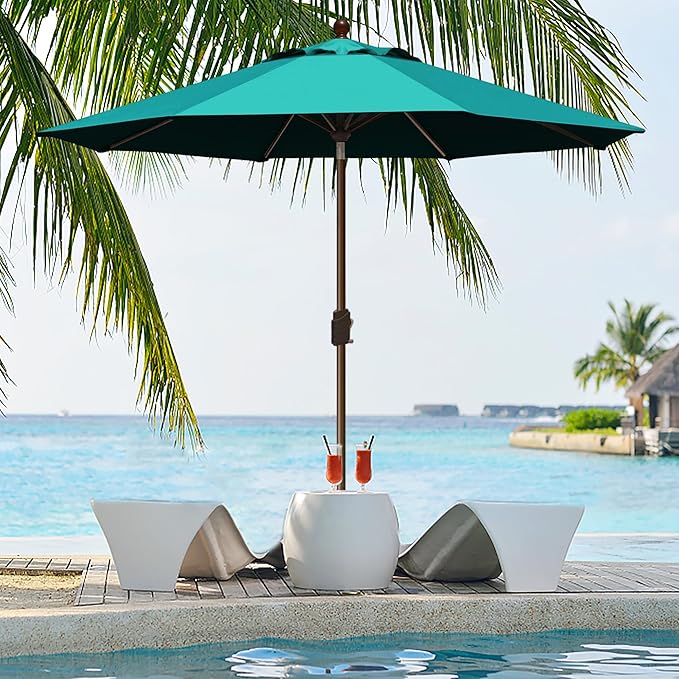 EliteShade USA 10-Year-Non-Fading 9Ft Market Patio Umbrella, UPF 50+ UV Protection Performance Sun Umbrella, Heavy Duty Commercial Grade Outdoor Table Umbrella with Crank & Tilt, Windproof Vented Top for Garden, Pool, Deck and Outdoor Playsets, Teal