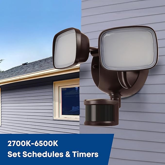 Feit Electric Smart Outdoor Flood Lights with Motion Sensor, 28W LED WiFi Security Light with Dusk to Dawn Compatible with Alexa and Hey Google, Tunable White, 2 Head, Hardwired, S9DFL/CCT/MOT/BZ/AG