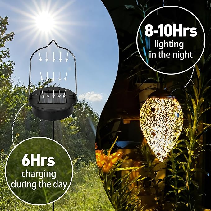 Hanging Solar Lights Outdoor Waterproof with Shepherd Hook Garden Decor Chandelier Birthday Gifts for Women Mom Family Hanging Solar Lanterns for Yard Patio Pathway Holiday Gift Ideas
