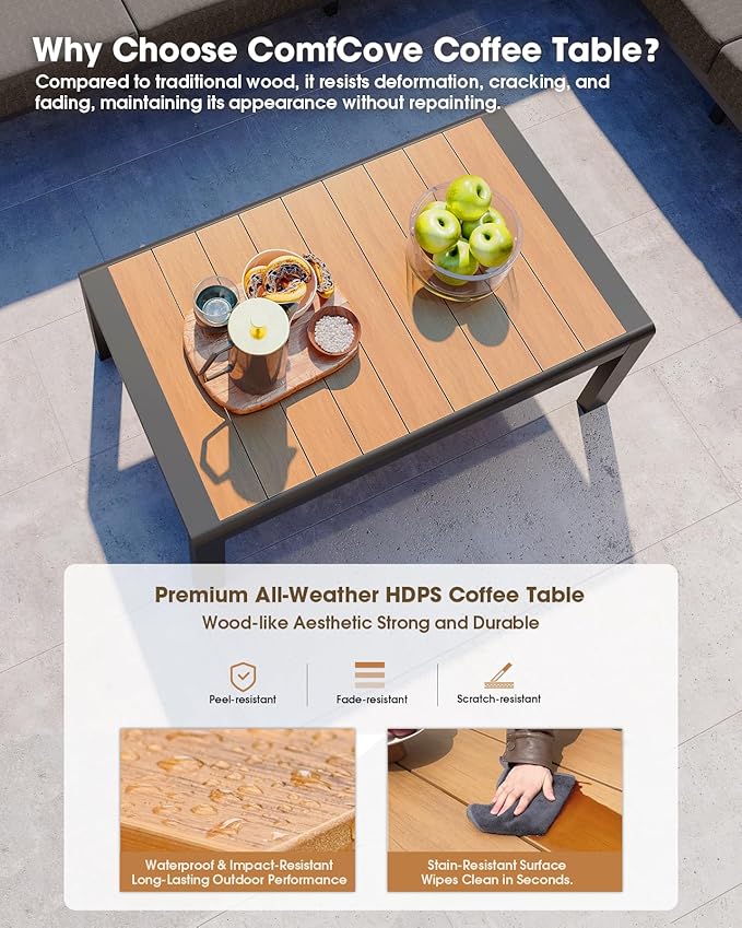Aluminum Outdoor Patio Furniture Set, 11 Seats Patio Conversation Sets, Oversized Outdoor Sectional with Washable Thick Cushions & Coffee Table for Backyard, Garden and Poolside, Graphite