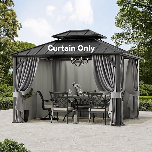 Covered Outdoor Gazebo Curtain Replacement Universal 4-Panel Sidewalls 10' x 12', Outdoor Gazebo Privacy Curtains with Zipper, Replacement for Patio Canopy, Garden, Backyard, Grey (Curtain Only)