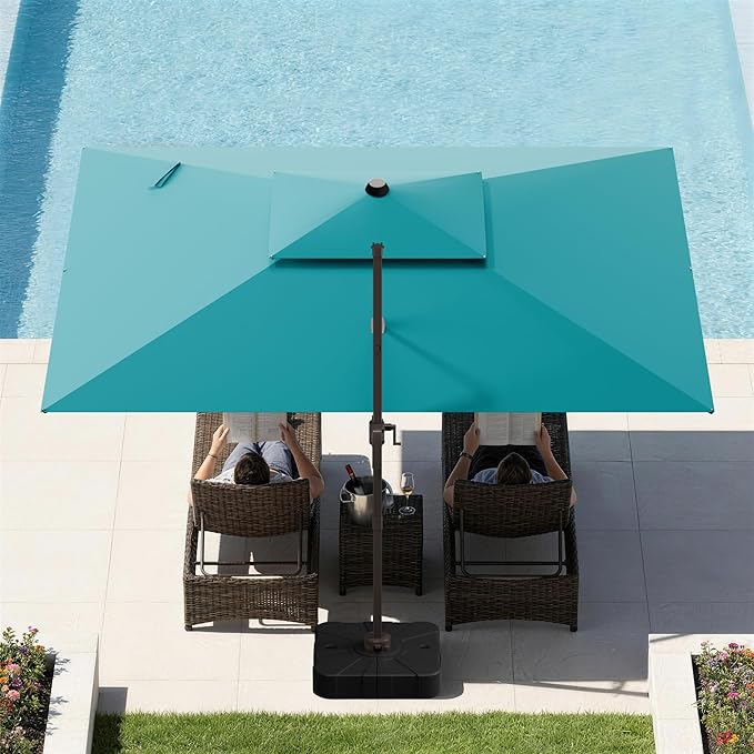GENTEACO 9x12FT Cantilever Patio Umbrella, Double Top Rectangle Offset Umbrella 7 Angle Tilts & 360° Rotation, Large Heavy Duty Outdoor Sun Umbrella for Pool Market, Turquoise Blue