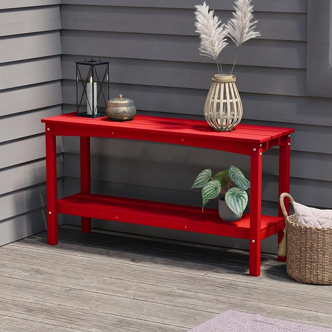 Costaelm Plant Stand Outdoor, 55in 2-Shelf Outdoor Storage Cabinet, Multifunctional Buffet Porch Table tv Stand and Side Tables for Patio, Pool & Yard, Red