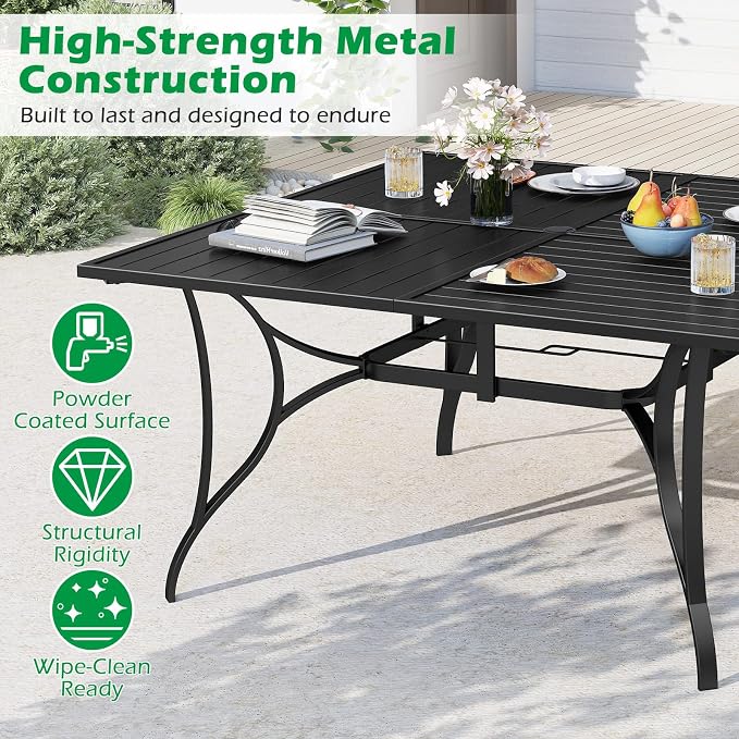 Tangkula 60" x 60" Metal Patio Dining Table for 8, Square Heavy Duty Outdoor Dining Table with Umbrella Hole, 8-Person Outside Dining Furniture for Porch, Garden, Balcony and Backyard