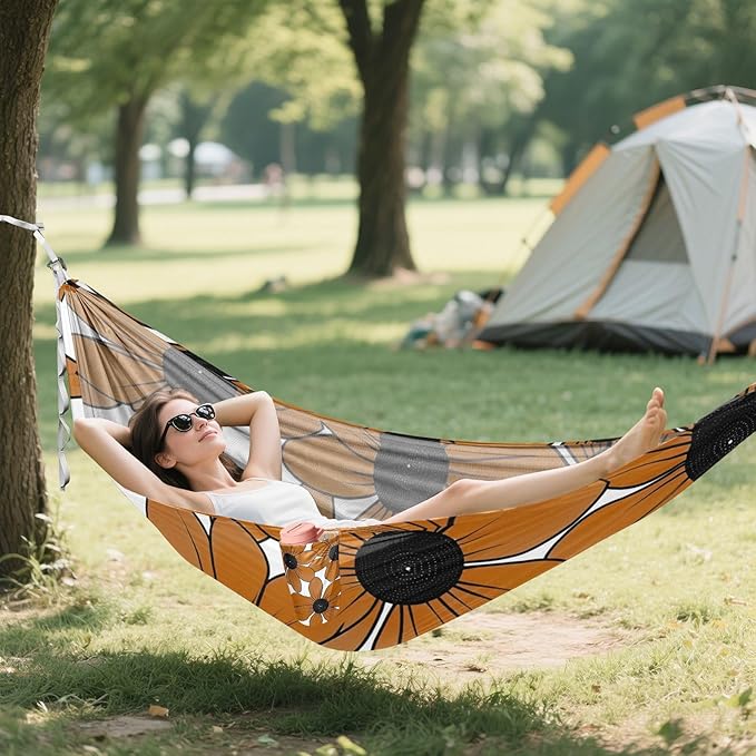 Black-Eyed Susan Simple Line Art Valentinesnes Coffee 330lb Capacity Outdoor Hammocks with Portabl Carry Bag Swing Hammock for Patio Backyard Lounge Base hamaca para Patio Exterior