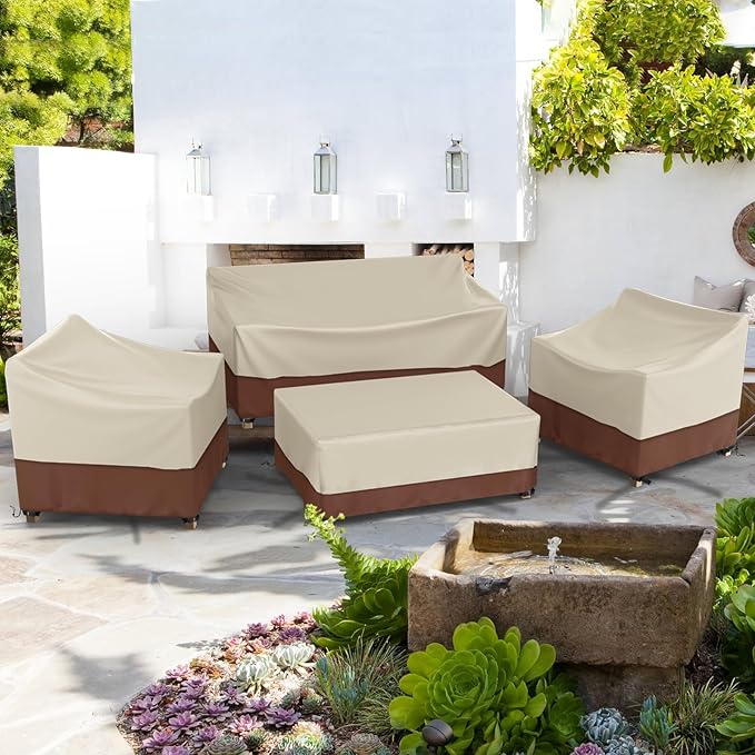 Gasadar Patio Furniture Cover Set, 4 Piece Outdoor Furniture Cover Waterproof, 600D Heavy Duty Lawn Patio Set Covers