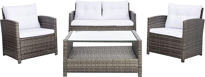 SAFAVIEH Outdoor Collection Vellor Grey Brown/White Cushion 4-Piece Conversation Patio Set PAT7516C