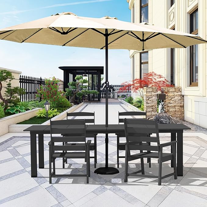 LOUNZY 5 Pieces Patio Dining Sets, Outdoor HDPE Furniture Set for 4 w/ 2" Hole Cut-Out Dining Table with 4 Patio Chairs for Pool, Lawn and Garden,Gray