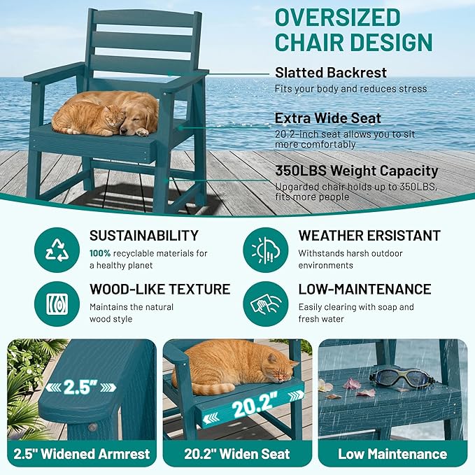 PLUUV 7-Piece Outdoor Patio Dining Set, All-Weather HDPE Dining Furniture Set with Umbrella Hole Cut-Out Table, Aluminum Table Legs, 6 Chairs, Waterproof & Easy Clean for Backyard, Garden, Navy Blue