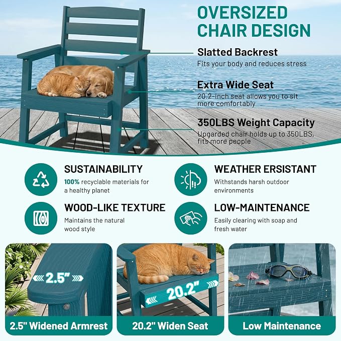 PLUUV 5-Piece Patio Dining Set, Hdpe Outdoor Patio Furniture Set with Aluminum Table Legs & Umbrella Hole, All-Weather Resistant Patio Table Set for Garden, Backyard, 4 Chairs & 1 Table, Navy Blue