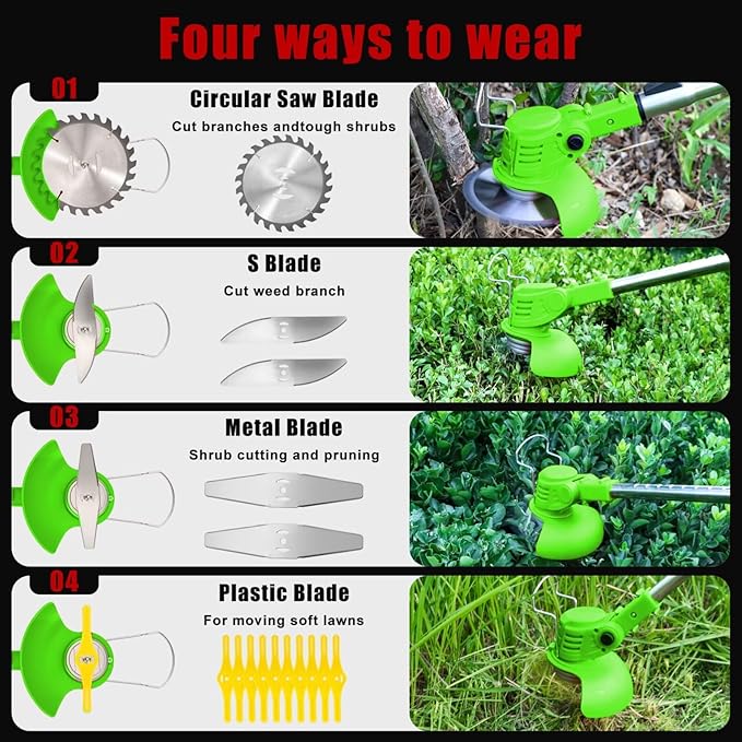Cordless Weed Wacker Electric Weed Wacker Battery Powered with 21V Battery Operated Grass Trimmer 3 in 1 Weed Trimmer Grass Cutter Brush Cutter for Lawn Garden Pruning
