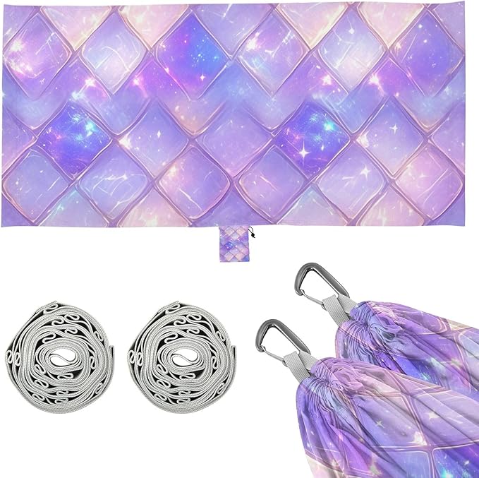 Purple Dragon Scales Sparkling 330lb Capacity Outdoor Hammocks with Hanging Rope Cloth Hammock for Outside Patio Garden hamaca inflable para Piscina