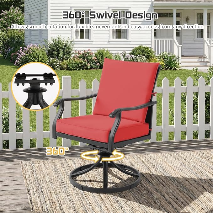 5 Piece Outdoor Patio Dining Set, 36’’ Round Dining Table with Umbrella Hole & 4pcsPatio Swivel Rocking Chairs, Outdoor Furniture Dining Set for Patio, Balcony, Lawn, Garden, Backyard