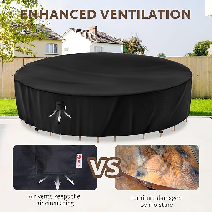 iBirdie Round Patio Furniture Cover 100 x 34 inch, Outdoor Waterproof and Weatherproof for Garden Table and Chairs, Heavy Duty 600D, fit 100, 99, 98, 97, 96, 95 Diameter