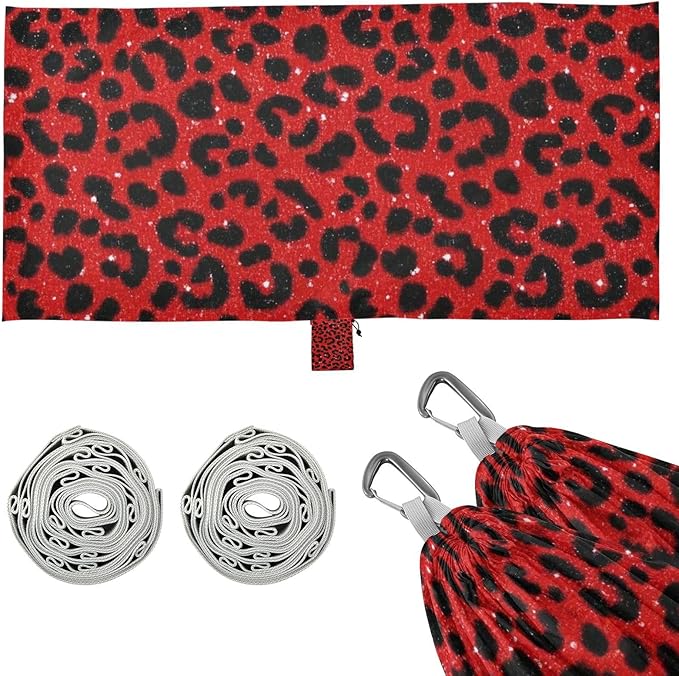 Fake Glitter Leopard Print Red 330lb Capacity Camping Hammock with Portabl Carry Bag Hanging Hammock for Indoor Outdoor Patio hamaca para Camping 0 a 24 Meses